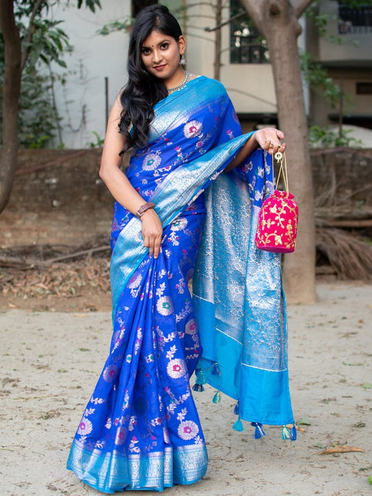 Banarasi Georgette Minakari work saree in blue color